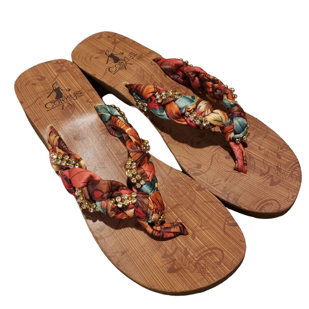 Corky's Risque fabric rhinestone flip flop cushion sandal Estimated Size 6